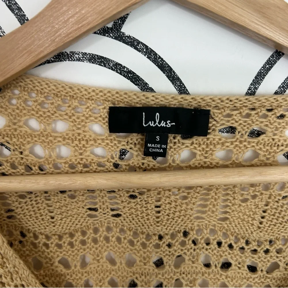 Lulus Only Yours Beige Sheer Crochet Ruched Sweater Top Small - Picture 4 of 7